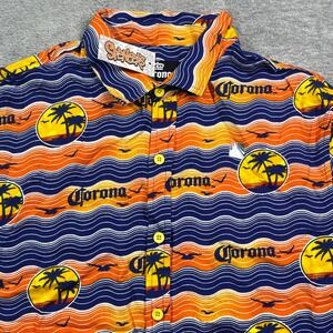 Nwt‎ Corona Beer Button Up Shirt Short Sleeve Hawaiian Palm Tree Men's L Orange
